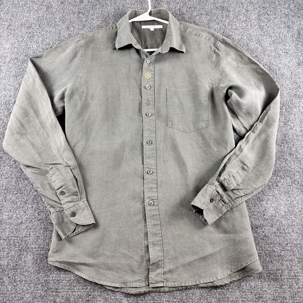 UN COIL Shirt Mens Small S Sage Green Button Down Nautical Tencel Korean Casual